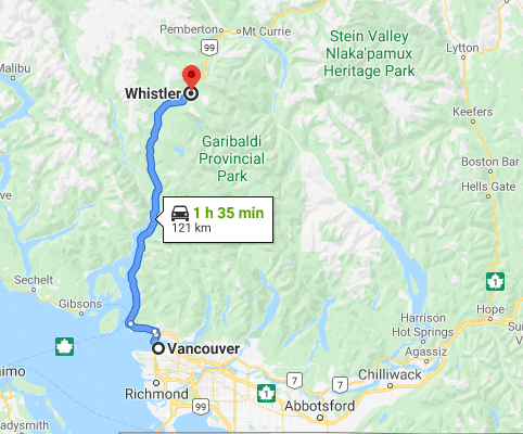 map of Vancouver to Whistler