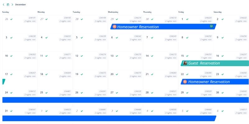 a calendar showing unlimited homeowner usage